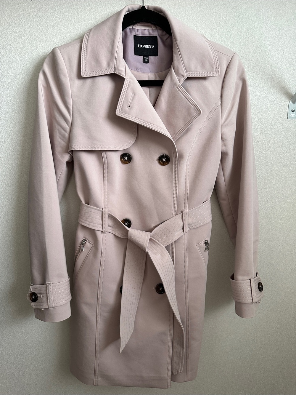 Express Blush Pink Double-Breasted Trench Coat with Belt